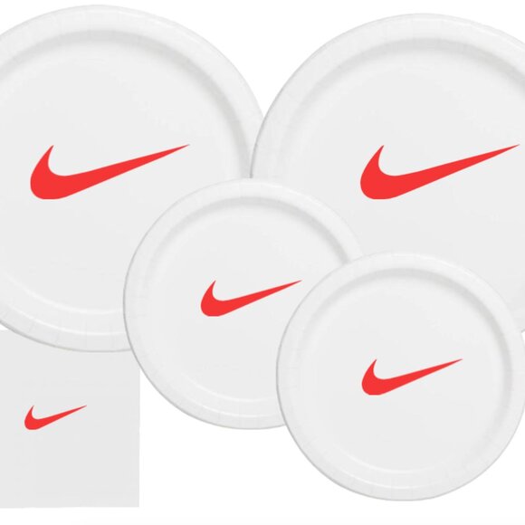 White & Red Sw00sh Paper Plates | Basketball Birthday Party Supplies | 60 Count - Picture 1 of 6